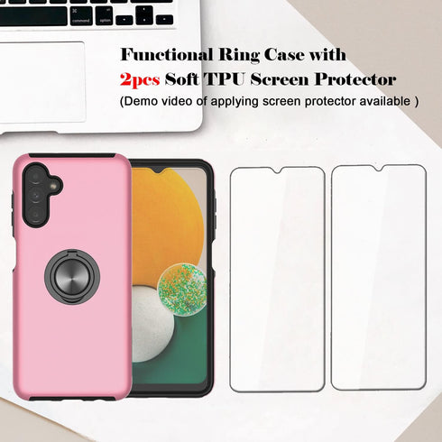 for Samsung Galaxy A13 5G Phone Case with Soft TPU Screen Protector, Ring Holder Kickstand Dual Layer Protective Slim Hard Shockproof Stand Non-Sl...