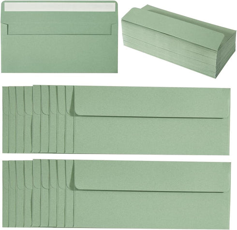 Wishop 50 Pack Sage-Green #10 Business Envelopes Self Seal Standard Envelopes for Office Checks, Business, Letter Mailing Invoices, 4.13 x 9.49 In...