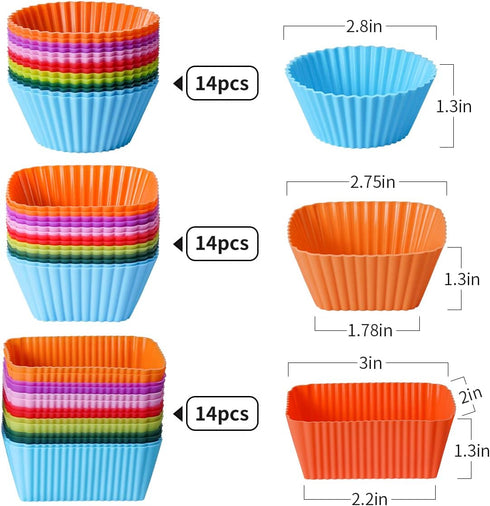 Silicone Bento Lunch Box Dividers 3 Shapes of Standard Round & Square & Rectangle - Reusable Silicone Cupcake Liners Non-Stick Muffin Cups for Bak...