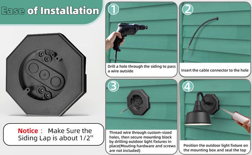 Vinyl Siding Mounting Blocks, Great Appearance Vinyl Siding Light Mounting Block with Built-in Electrical Box,8141 Vertical Siding Mounting Kit,Si...