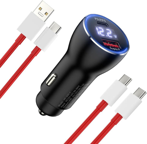 SuperVooc 100W 80W Car Charger Warp Charge 65W for OnePlus 12 12R 11 10 Pro 9 10T 10R 8T 8 7T 7 6T 9R Open Nord 2T CE 2 Lite N20 N10 N100, 25W PD ...