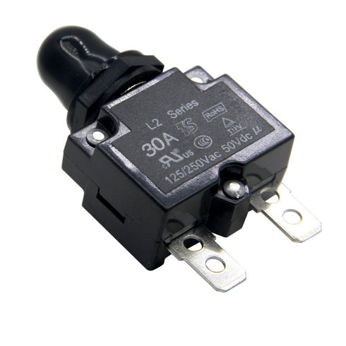 ZOOKOTO 30A DC50V AC125-250V Push Button Reset Circuit Breakers with Quick Connect Terminals and Waterproof Button Black Cap...