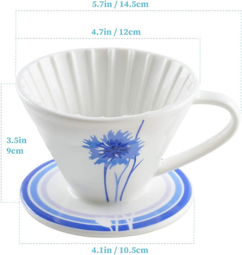 BLUE BREW Ceramic Pour Over Coffee Dripper, Size 01 Cone Coffee Maker (1-2 Cups), Manual Brew Maker, Dishwasher Safe, Portable Slow Brewing Access...