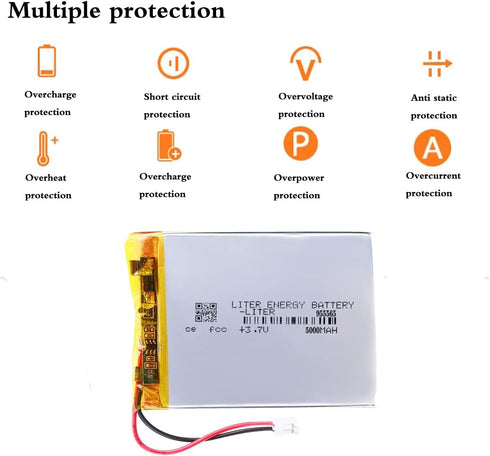 3.7V 955565 5000mAh Lithium Polymer ion Battery Rechargeable Polymer Battery Pack with JST 2.0mm Connector...