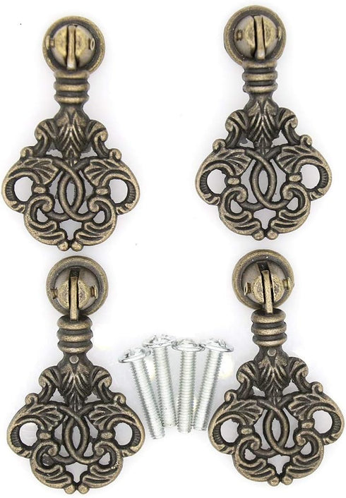 4 PCs Vintage Pendant Pull Handles - Antique Brass Drop Pulls for Cabinet Dresser Wardrobe - Height 2-13/64" (56 mm), Pendant Width 1-17/64" (3.2 ...