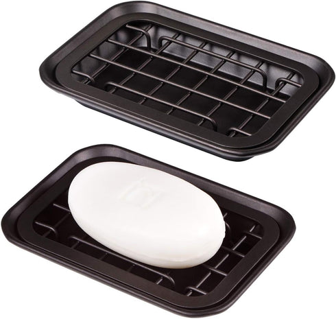 Kitchen and Bathroom Soap Dish Tray - Metal 2-Piece Soap Dish Tray with Drainage Grid and Holder for Kitchen Sink Countertops to Store Soap, Spong...