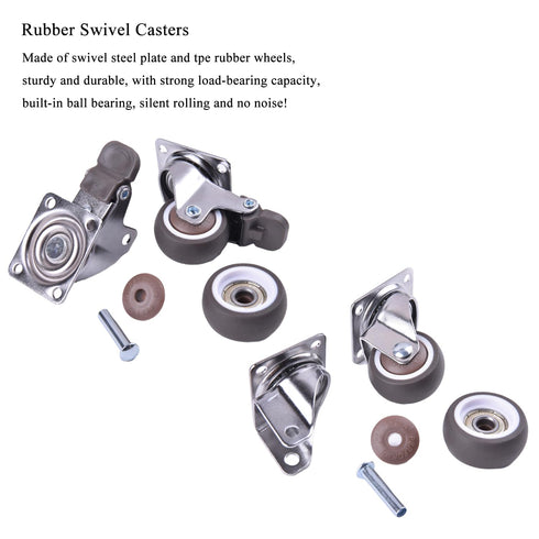 Small Caster Wheels 2 Inch Low Profile Swivel Casters with 2 Brakes, Steel Top Plate, No Noise Ball Bearing Rubber Rolling Mini Wheels for Furnitu...