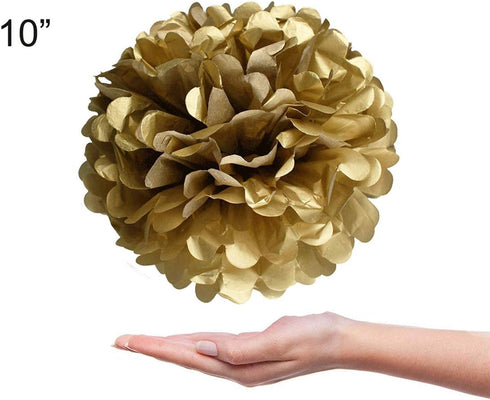 TopAAA 12pcs Tissue Paper Flower Poms DIY Wedding Birthday Graduation Party Decorations of 10 inches (Gold)...