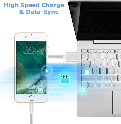 COSOOS 4 Short USB Cable, 4 Pack 9 Inch Nylon Fast Charging and Syncing Cords Compatible for iPhone 12, 12 Pro Max, 11, XS MAX, 8 Plus, 7, 6, iPad...