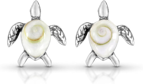 AeraVida Nautical Mother Earth Sea Turtle Shiva Swirl Shell .925 Sterling Silver Post Earrings | Casual Sterling Silver Post Earring for Women | J...