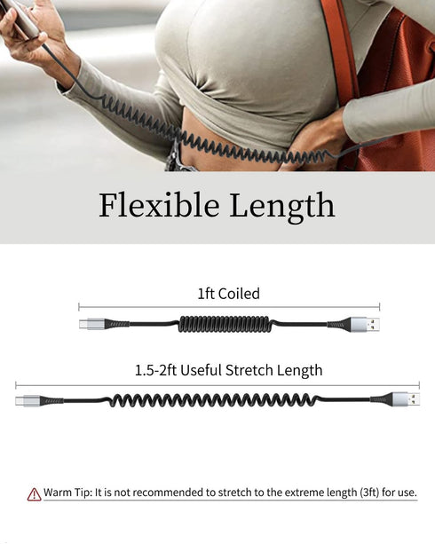 Coiled USB C Cable, 2 Pack USB to USB C Coiled Cable for Car Short USB C Retractable Cable for iPhone 15 Pro Max, Samsung Galaxy S23 S22, Moto G8,...