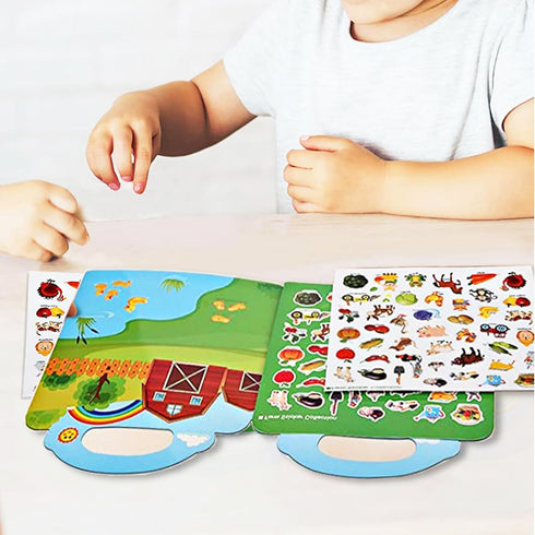 Reusable Sticker Book for Kids, Farm Stickers Educational Learning Toys Travel Stickers Activity Books for Toddler Girls Boys Age 3+ Birthday Gift...