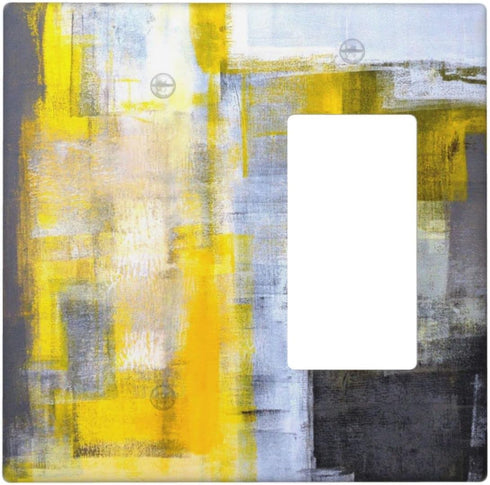 Grey Yellow Abstract Painting Combination Wall Plate 1 Toggle 1 Rocker Light Switch Cover 2 Gang Electrical Switch Plate Cover for Bedroom Kitchen...