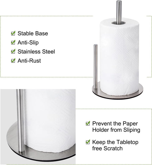 Paper Towel Holder Countertop, Kitchen Paper Towel Holder Stand Stainless Steel Tissue Roll Holder for Kitchen Organize, Standing Paper Roll Dispe...
