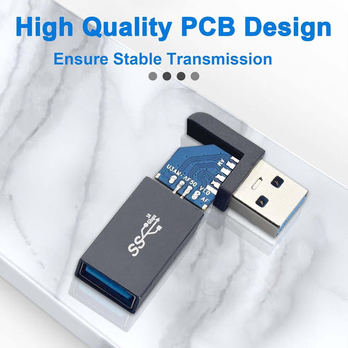 USB 3.0 90 Degree Left Right Angle USB-A Male to Female Adapter Extender Connector, USB Extension Adapter 2 Pcs for Laptops, Wall Chargers, Power ...