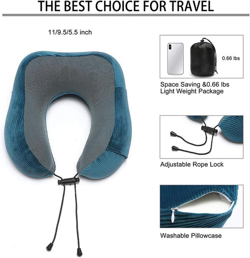 Memory Foam Neck Pillow with 360-Degree Head Support Lightweight Comfortable Travel Airplane Pillow with Storage Bag for Sleeping, Traveling,Car, ...