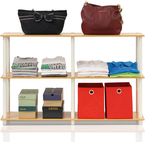 Furinno 99130BE/WH 3-Tier Double Size Storage Display Rack, Beech/White...