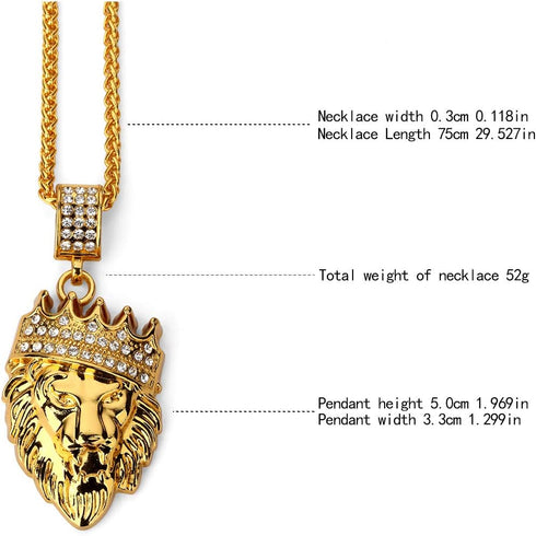 AHIER Gold Necklace Chain with Dollar Sign, 18K Gold Plated Hip Hop Chain Necklace Pendant for Men, 30inch (Rotatable,Lion Head)...