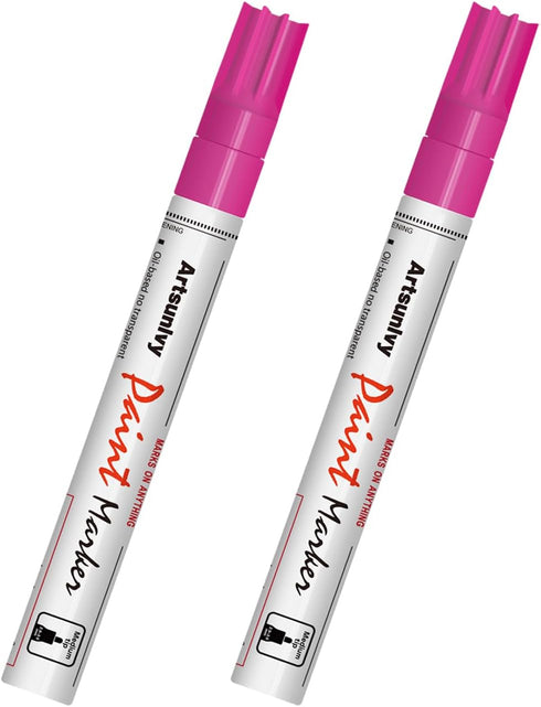 Pink Paint Pens Permanent Markers - 2 Pack Paint Markers for Metal, Rubber,Wood, Rocks, Canvas, Plastic, Dark Surface, Craft Art Supplies, Medium ...