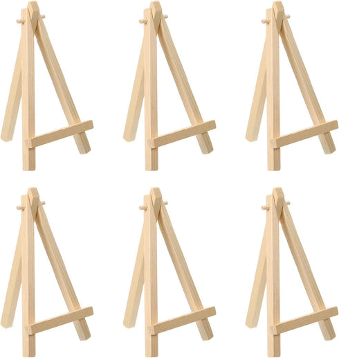 PATIKIL 5.9" Mini Wooden Easel Stand, 6 Pack Table Use Adjustable Triangle Holder for Displaying Photos, Card, Canvases, Wedding, Wood Color...