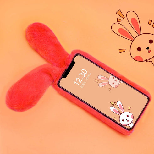 Omorro for iPhone 11 Case Plush Rabbit Case for Women Girls Soft Warm Fluffy Furry Bunny Ear Fur Phone Case Protective Cover with Bling Crystal Rh...