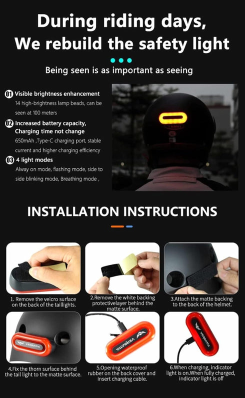 LED Helmet Light, Motorcycle Helmet Light, Bike Bicycle Rear Red Safety Light, Brake Helmet Lights for Night Riding, Tail Rechargeable Helmet Ligh...