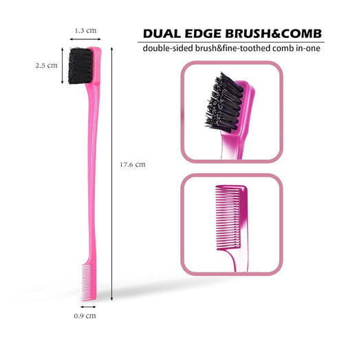 Soft 'N Style Double Sided Edge Control Hair Brush Comb Combo Pack 6 Pieces Pink and Black...