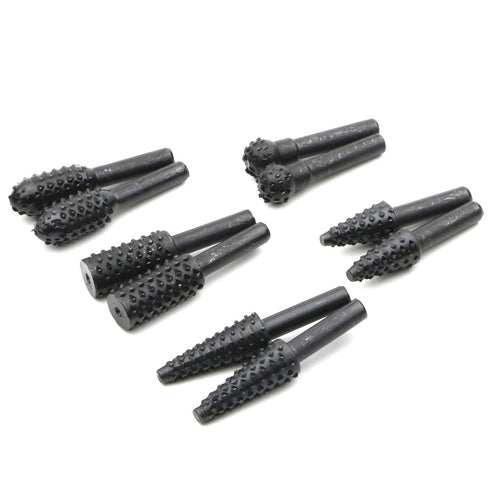 JIUWU 10pcs Black 6.35mm Shank Twist Rotary Burr Drill Bits Wood Carving File Rasp Die Grinder DIY Woodworking Chisel Rotating Embossed Grinding H...