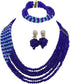 5 Rows Royal Blue Crystal Jewelry Set Handmade African Wedding Necklace Bracelet Earrings Set...