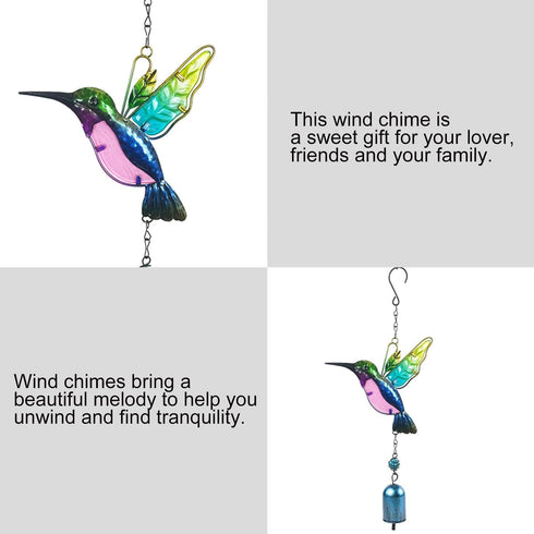 Wind Chimes Hummingbird, Garden Small Wind Chime for Home, Party, Festival Decor, Glass Garden Decoration Indoor/Outdoor, Lifelike Hummingbird Bel...