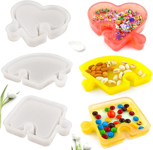 Silicone Assembled Storage Box Resin Casting Molds, Round Square Heart Shaped Jewelry Snack Storage Box Silicone Moulds, Crystal Epoxy and DIY Pol...