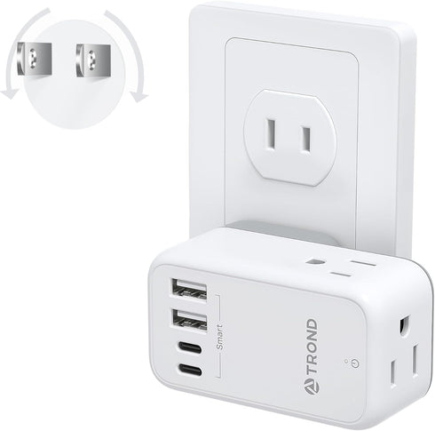 TROND 3 Prong to 2 Prong Adapter with 360° Rotating Plug, 2 Prong Outlet Extender with 3 AC Outlets and 4 USB Ports(2 USB C), US to Japan Plug Ada...