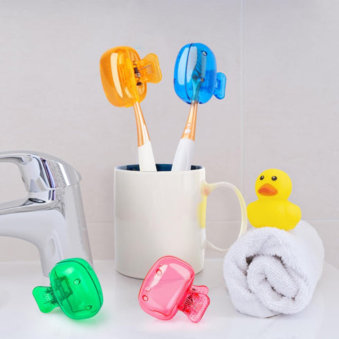 4 Pack Travel Toothbrush Head Covers Toothbrush Protector Cap Brush Pod Case Protective Portable Plastic Clip for Household Travel, Bathroom, Scho...