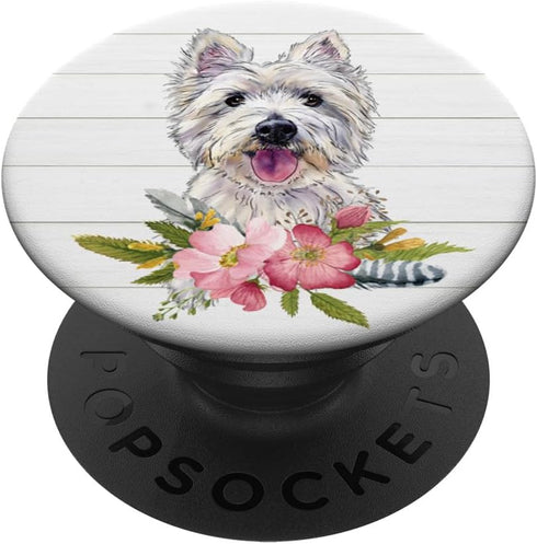 West Highland Terrier Westie Dog Lover Flowers Drawing PopSockets PopGrip: Swappable Grip for Phones & Tablets PopSockets Adhesive PopGrip...