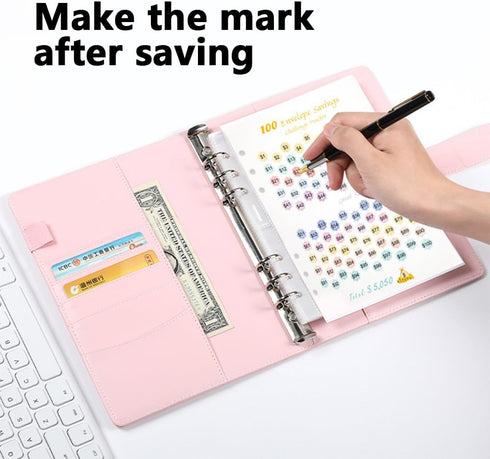 AUSTARK 100 Envelopes Money Saving Challenge, A5 Cash Saving Binder with 100 Envelopes & Tracker to Save $5050 (Pink)...