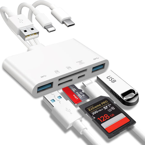 5-in-1 Memory Card Reader, USB OTG Adapter & SD Card Reader for i-Phone/i-Pad, USB C and USB A Devices with Micro SD & SD Card Slots, Supports SD/...