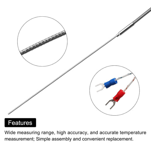 MECCANIXITY K Type Thermocouple Temperature Sensor Probe 2x200mm 6.6ft Wire 0 to 1000°C(32 to 1832°F) Stainless Steel...