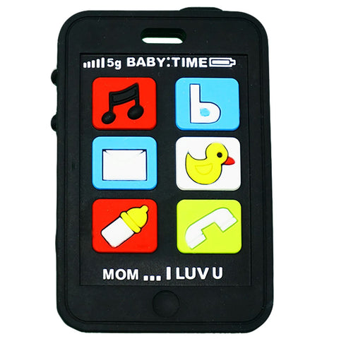 Cell Phone Teether | Cute Baby Teether Black | Kids Pretend Play Toy Fake Phone for Babies | Mobile Telephone Silicone Teething Toy | Infant Pain ...