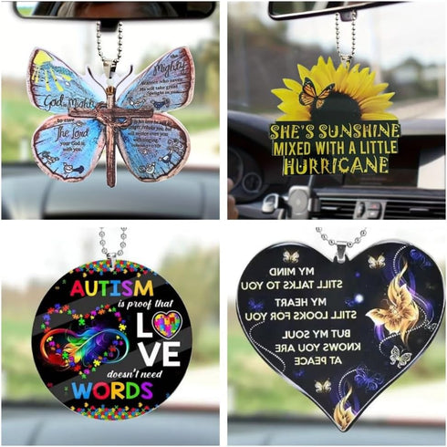 Butterfly Sunflower Letters Cross Car Pendant Car Hanging ornaments Car Mirror Hanging Accessories Christian Cross Rearview Mirror Accessories Car...