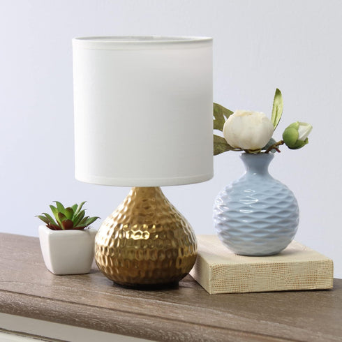 Simple Designs LT2073-GDW Mini Hammered Texture Gold Drip Table Lamp with White Shade...