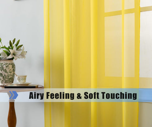 WPM Yellow Color Sheer Curtains 58" Wide x 84" Long 2 Panels Livingroom Window Treatment Rod Pocket Sheer Voile for Bedroom, Kitchen, Children Roo...