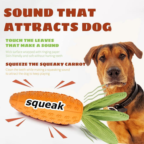 Dog Chew Toy, Carrot Dog Squeaky Toys for Aggressive Chewers & Latex Dinosaur Dog Toys, Natural Rubber Milk-Flavored Dog Teeth-Cleaning Toy for Pu...