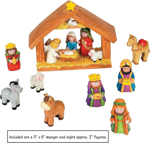 Fun Express Mini Christmas Nativity Set Stable with Jesus Mary Joseph Wisemen - 9 Pieces Red, Blue, Green, Beige, Brown...