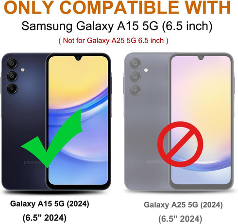 for Samsung Galaxy A15 5G Case with Sliding Camera Cover & Tempered Glass Screen Protector + Rotatable Ring Holder Kickstand Shockproof Slim Phone...