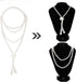 4 Pcs 1920s Pearl Jewelry Set, Include Beaded Pearl Clutch Bag with Chain, Dangle Faux Pearl Drop Earrings, Multi Strands Bracelet and Long Neckla...