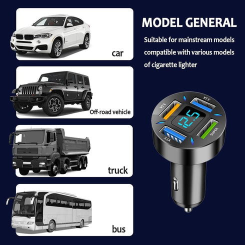 66W Fast Car Charger, 4-Port USB, Smart Power Charger Adapter with Voltmeter, Compatible Most Smartphones...