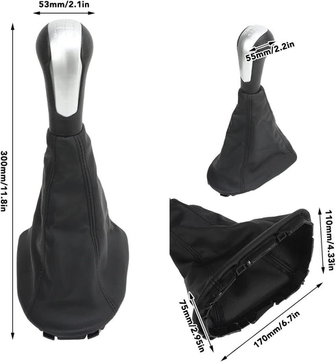 Gear Shift Knob Cover Kit, Manual Gear Stick Shift Knob Black PU Cover Compatible with Chevy Spark...
