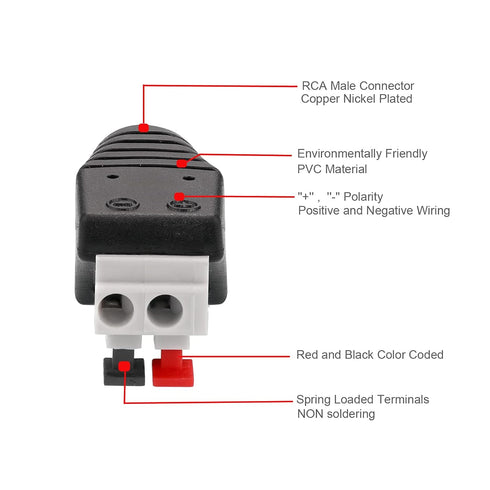 RCA to Speaker Wires Adapter, 4Pcs RCA Male to Spring Press Type Terminal Speaker Wire Cable Converter Non-Soldering RCA Speaker Jacks for Speaker...