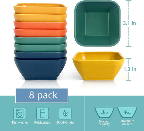 Teivio 8 Pcs Wheat Straw Soy Sauce Dish Set, Unbreakable Dipping Bowls,3 Oz Small Bowls For Side Dishes, Sauce Bowls for Ketchup, BBQ, Condiments,...
