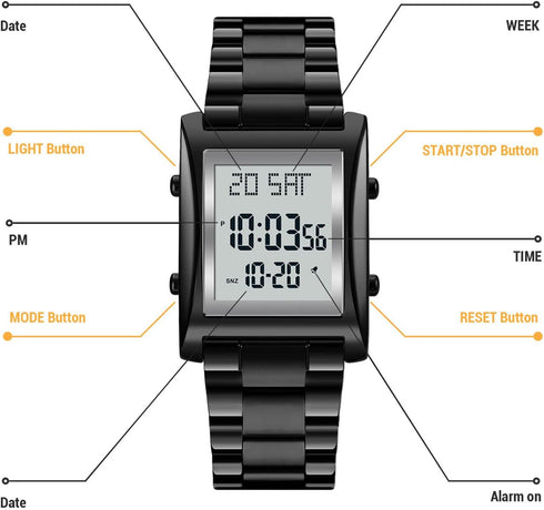 Mens Watches Digital Watch for Men Womens, Stainless Steel Rectangle Watches for Men, Men's Wristwatch Waterproof...